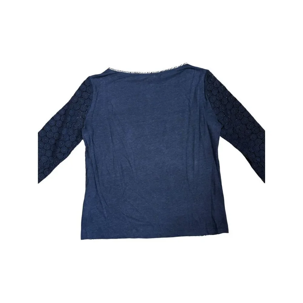 Tory Burch Lace Eyelet 3/4 Sleeve Top S